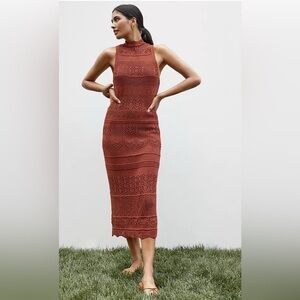 Deep Red Crochet sleeveless midi dress